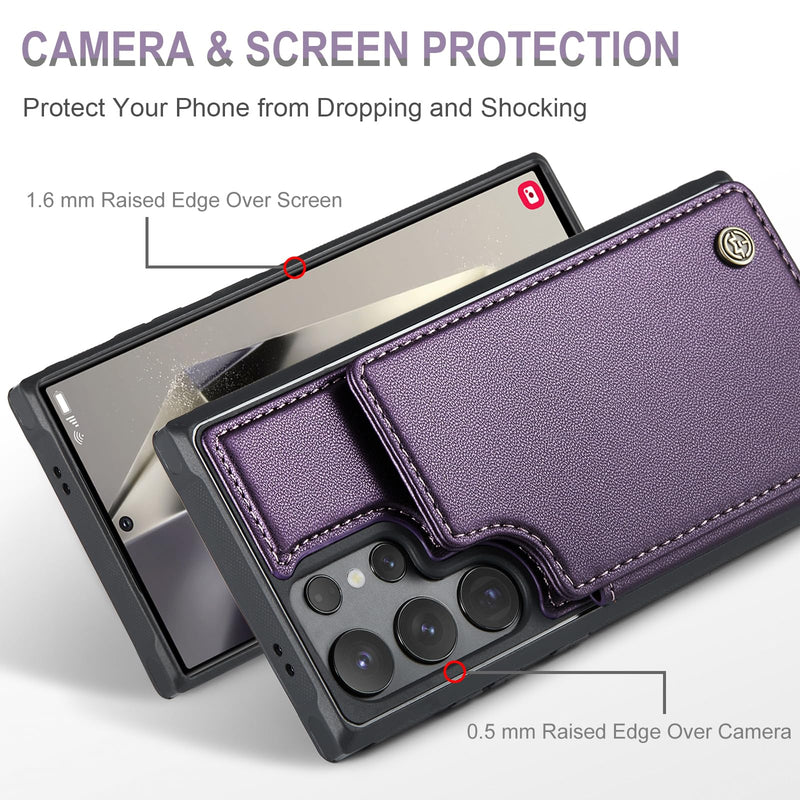 for Samsung Galaxy S24 Ultra Case with Card Holder, for Samsung S24 Ultra Wallet Case for Women Men with RFID Blocking, Durable Kickstand Shockproof Case for Galaxy S24 Ultra 5G, Purple Samsung Galaxy S24 Ultra - 6.8"