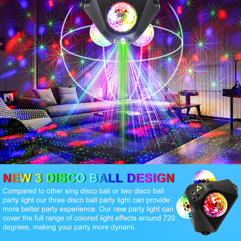 4 in-1 Disco Party Lights - RGB 3 Magic DJ Disco Ball, LED Sound Activated Laser Lights Projector with Remote for Home, Dance, Karaoke, Parties, Wedding, Birthday, Halloween, Christmas, Club Decor