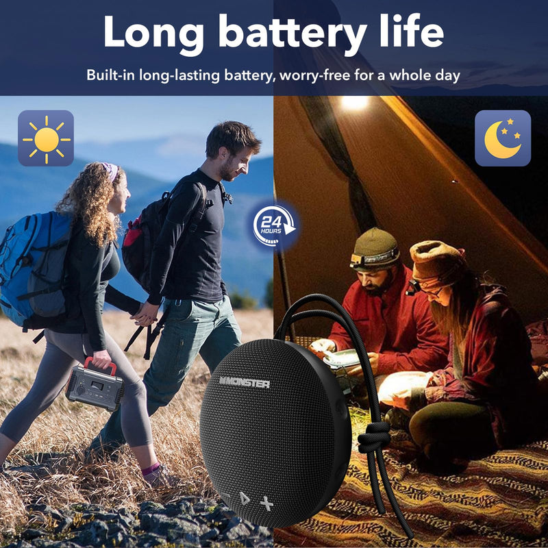 [AUSTRALIA] - Monster Bluetooth Speaker, IPX8 Shower Speaker Waterproof, Bluetooth 5.4 with Loud HD Sound and Robust Bass, Extra Long Playtime Punchy, for Home, Beaches Portable Wireless Outdoor Speakers Ink Black 