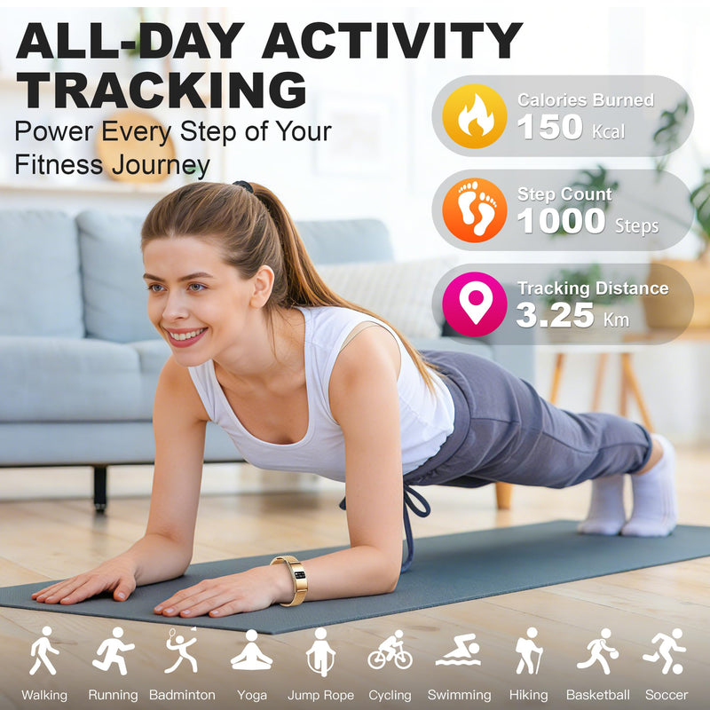 Smart Bracelet for Women Men, Activity & Fitness Trackers, 1ATM Waterproof,Multiple Sport Modes, Fitness Tracking Wearable with Free App, 2 Bands Golden
