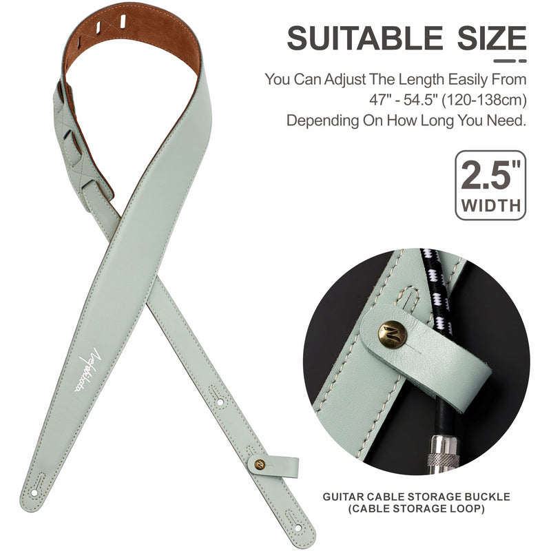 Nefelibata Guitar Strap 2.5", Head Layer Cowhide Italian Leather Adjustable Guitar Straps with Foam Padding for Bass, Electric, and Acoustic Guitars Light Green