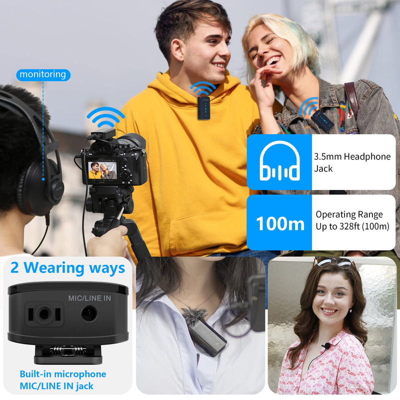 BOYA BY-XM6-S2 Wireless Lavalier Microphone 2.4GHz Dual Channel Wireless Lapel Microphones for Cameras DSLR Camcorder Clip on Lapel Mic for Video Recording YouTube Vlogging Interview 328ft Range 2TX+RX