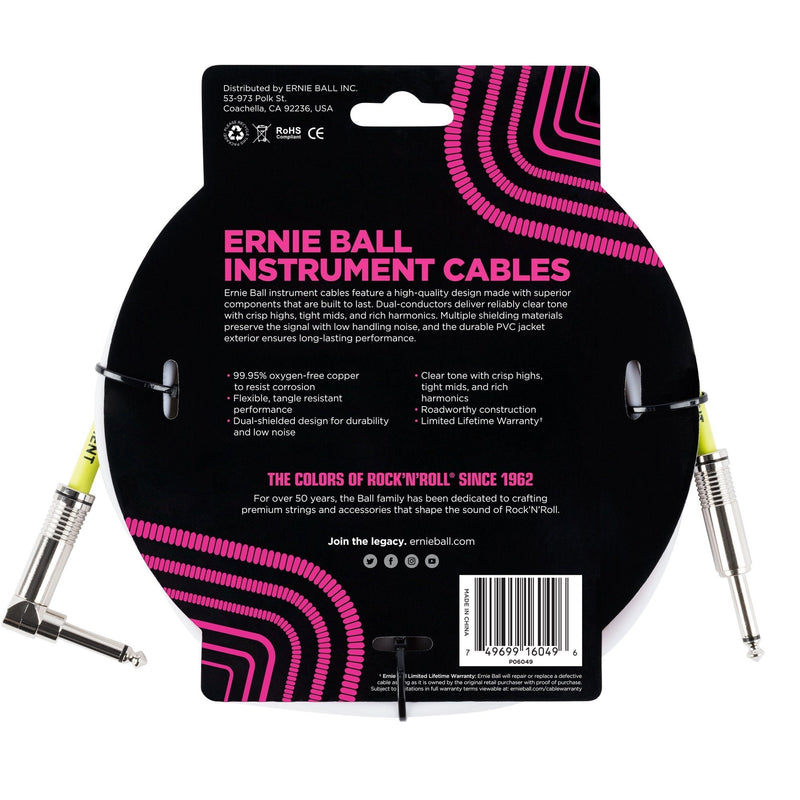Ernie Ball Instrument Cable, Straight/Angle, 10ft, White (P06049) 10 feet