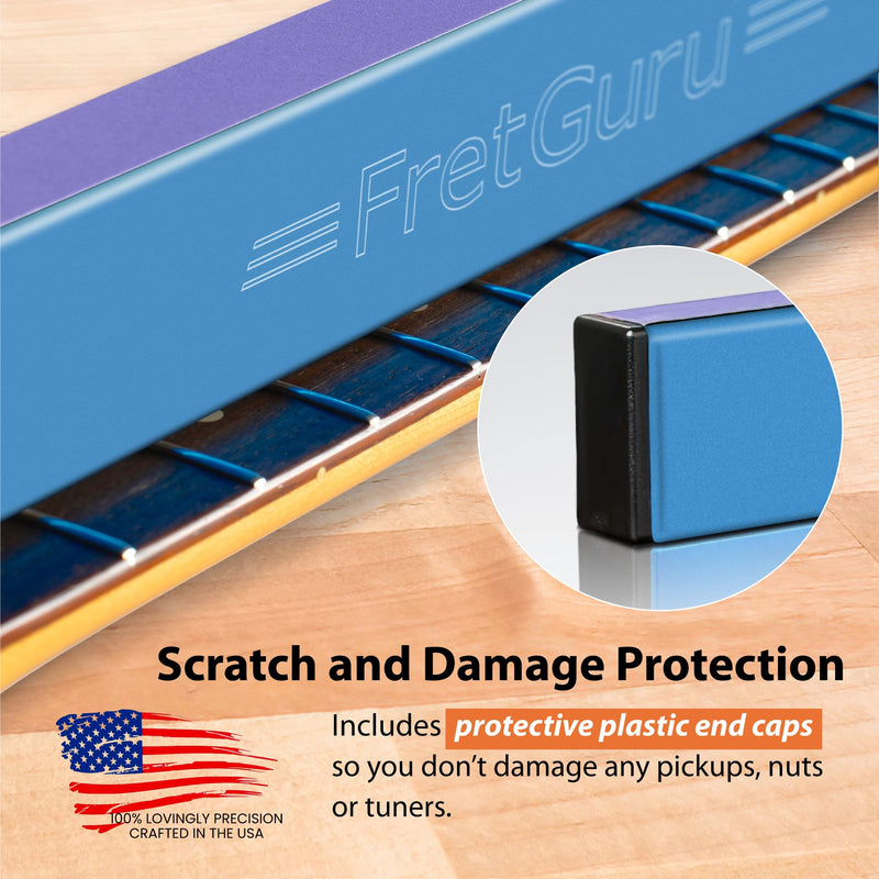 FretGuru Sanding Beam Fret Leveler (16" ~400mm) Professional guitar luthier leveling file includes 240, 320, 400, 600 Grit Advanced Film-Backed Ceramic Sandpaper, naphtha based adhesive remover wipes 16"