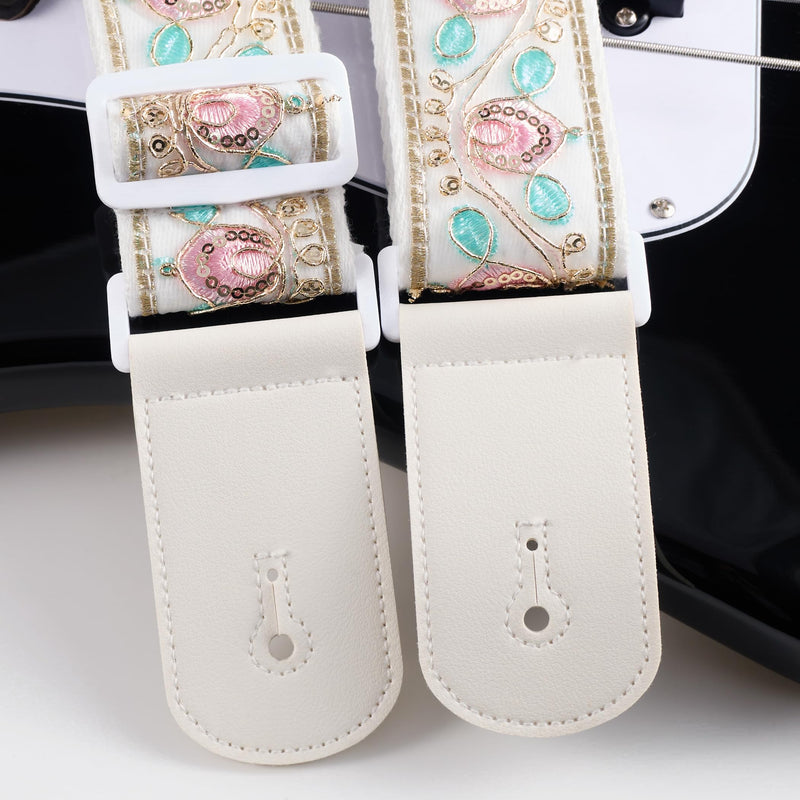 Guitar Strap, Purple Embossed Leather Gothic Electric Bass Strap Western Vintage Adjustable Rock Acoustic Guitar Strap Pink and Green Crown