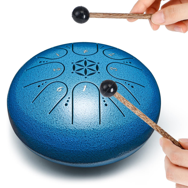 Steel Tongue Drum Percussion: 6 Inch 8 Notes Musical Instruments, Music Gifts for Family Friends (Seablue) Seablue