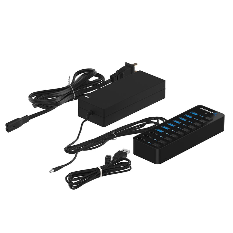 SABRENT 60W 10-Port USB 3.0 Hub Includes 3 Smart Charging Ports with Individual Power Switches and LEDs and 60W 12V/5A Power Adapter (HB-B7C3) 7 + 3 Charging Ports