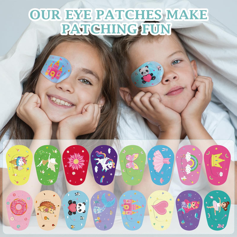 Adhesive Eye Patches for Kids Girls 16 Styles Toddler Eye Patches Bulk Latex Free Eye Pad Light Blocking Fun Cute Designs Cotton Adhesive Bandages for Kids Toddler Girls Boys(48 Pcs) 48