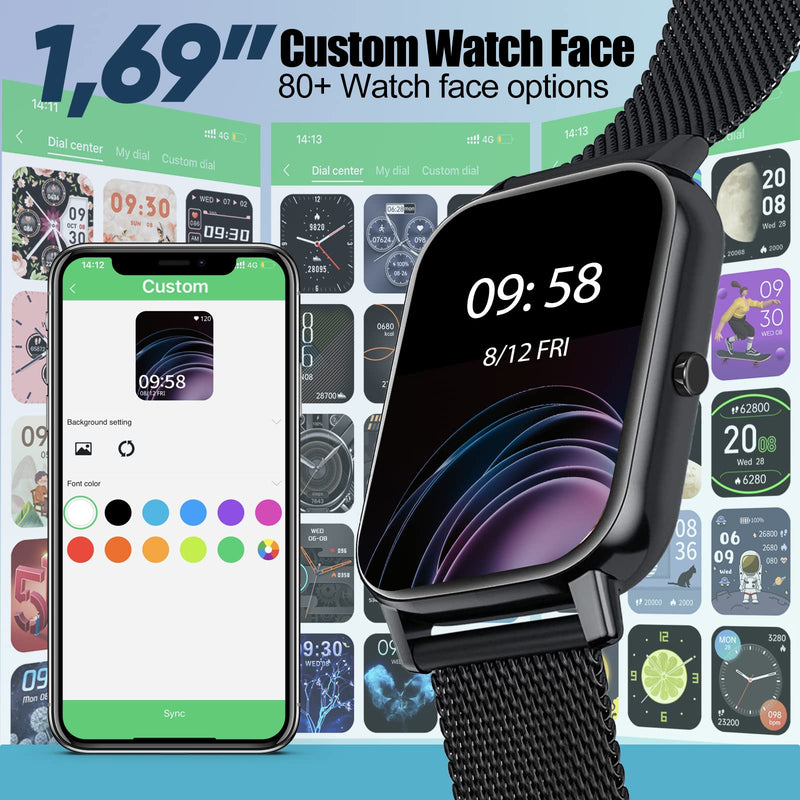 Smart Watch for iPhone Compatible - 2023 Smart Watch Answer Make Call for Android Phones for Women Men, Heart Rate Blood Oxygen SpO2 Sleep Fitness Watch Tracker Compatible Android iOS Phones black