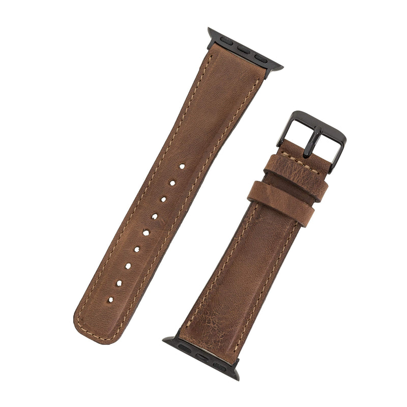 Premium Handmade Leather Watch Band for Apple Watch Ultra 3 2 1 & SE 3 2 1 & Series 11 10 9 8 7 6 5 4 3 2 1 fits 49mm 46mm 45mm 44mm 42mm 41mm 40mm 38mm Saddle Brown w / Black Connector&Clasp 38-40-41mm & 42mm (Series 10/11)