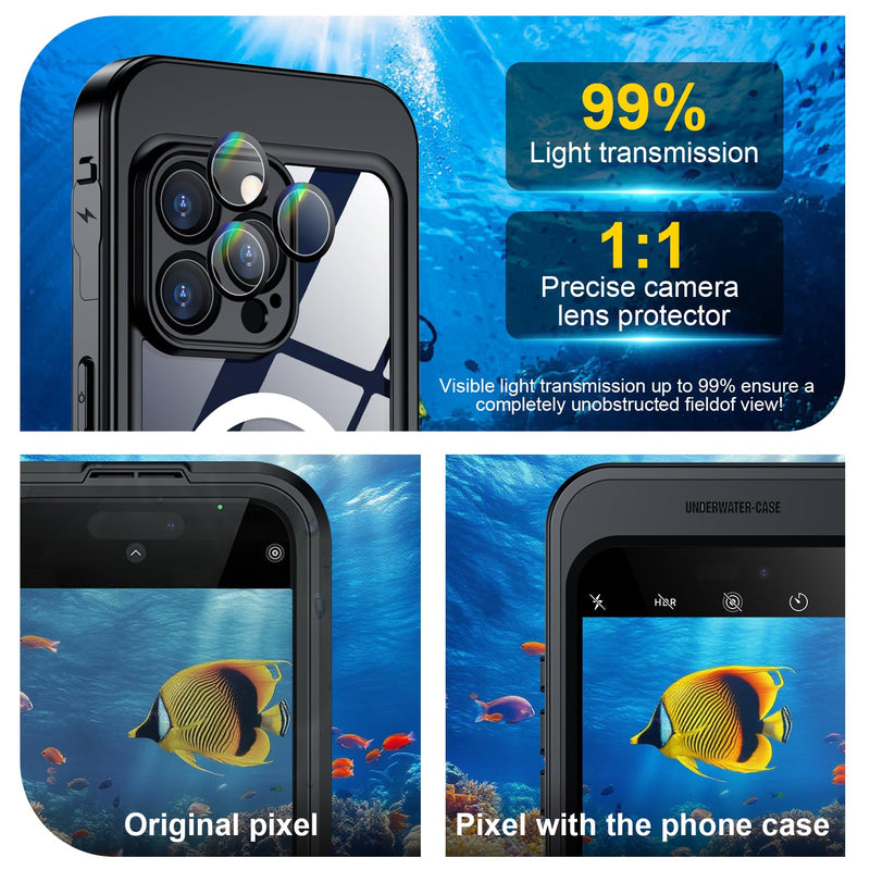 [Bluetooth Control] Underwater Camera Case for iPhone 15 Pro Max Case Waterproof,[ IP68 Underwater Physical Button Photography & Video Recording] Cover Bag Box for Snorkeling, Swimming & Surfing-6.7" Black