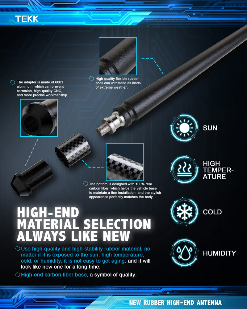 TEKK Carbon Fiber Short Antenna Compatible with Ford / F150 / F250 / F350 / F450 / F550 / Bronco / 7.9 Inches Premium Flexible Rubber/Designed for Enhance FM/AM Radio Signal Reception Ford | F150 | F250 | F350 | Bronco