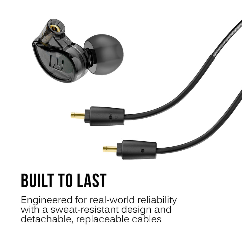 MEE audio M6 PRO In Ear Monitor Headphones for Musicians, 2nd Gen Model With Upgraded Sound, Memory Wire Earhooks & Replaceable Cables, Noise Isolating Professional Earbuds, 2 Cords Included (Black) Black In-Ear Monitors