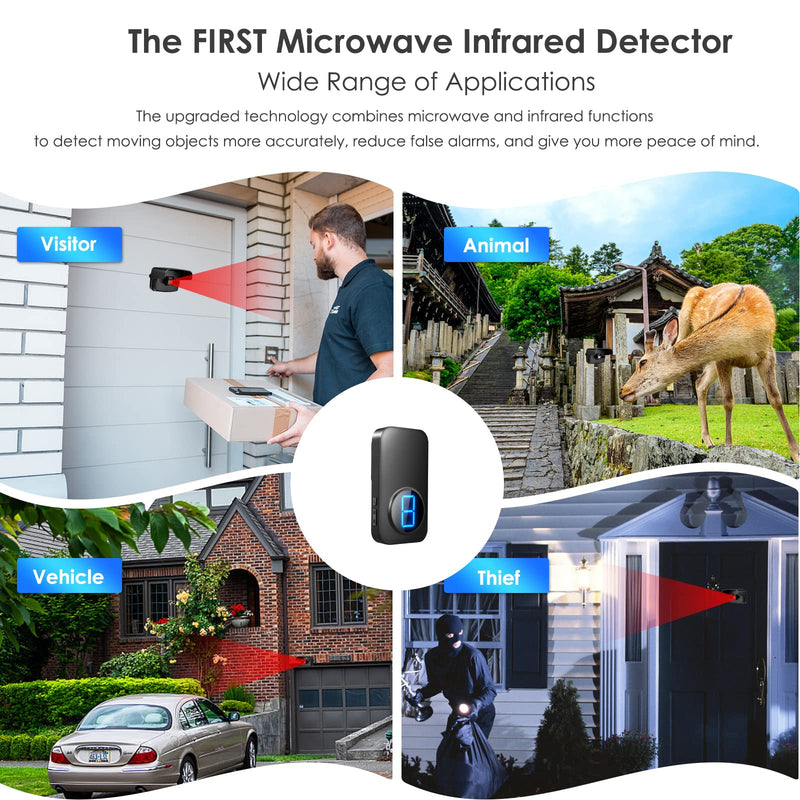 Driveway Alarm, Bistee Wireless Driveway Alarms Weather Resistant Motion Sensor&Detector, Microwave lnfrared Detector Home Security Alert System, 600 FT Range Monitor&Protect Outdoor/Indoor Property 1 Motion Sensor +1 Receiver Black