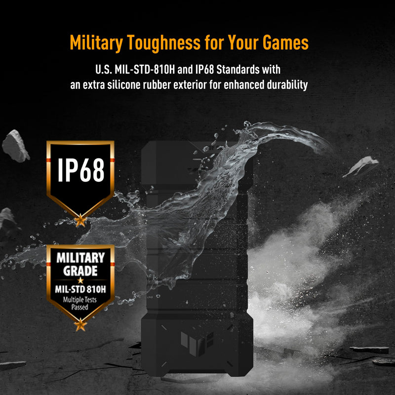 ASUS TUF Gaming A2, USB-C 3.2 Gen 2x2 SSD Enclosure, Dual M.2 NVMe PCIe and SATA, MIL-STD-810H Drop Resistance, IP68 Water and dust Resistance, Aluminum Alloy Chassis, 1 Year Warranty Enclosure only TUF A2|up to 20Gbps