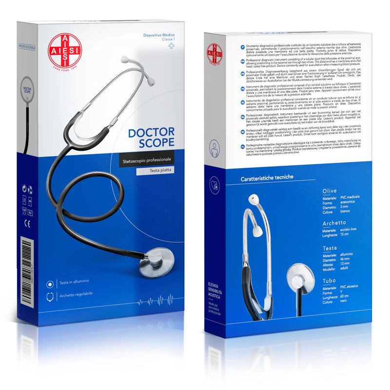 AIESI® Flat Head Stethoscope Professional for Adults in Black Colour Doctor Scope