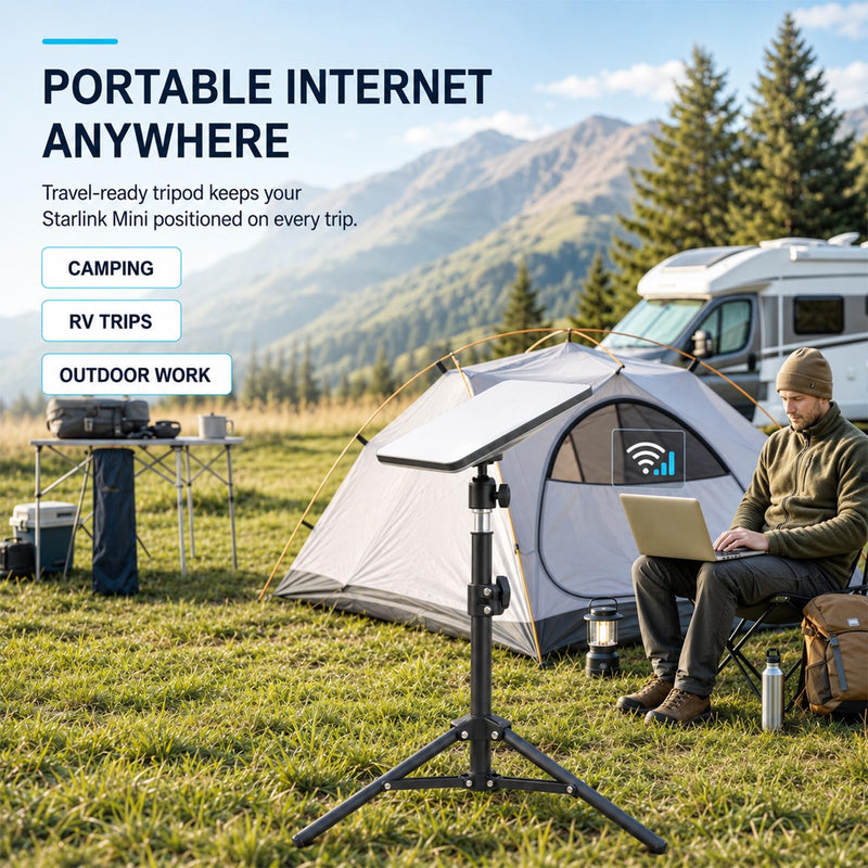 Portable Tripod for Starlink Mini, 360° Adjustable Metal Stand, Compatible with 2025 Model & New Old Pipe Mount Adapters, Sturdy Tripod Mount for RV, Camping & Travel – Quick Setup
