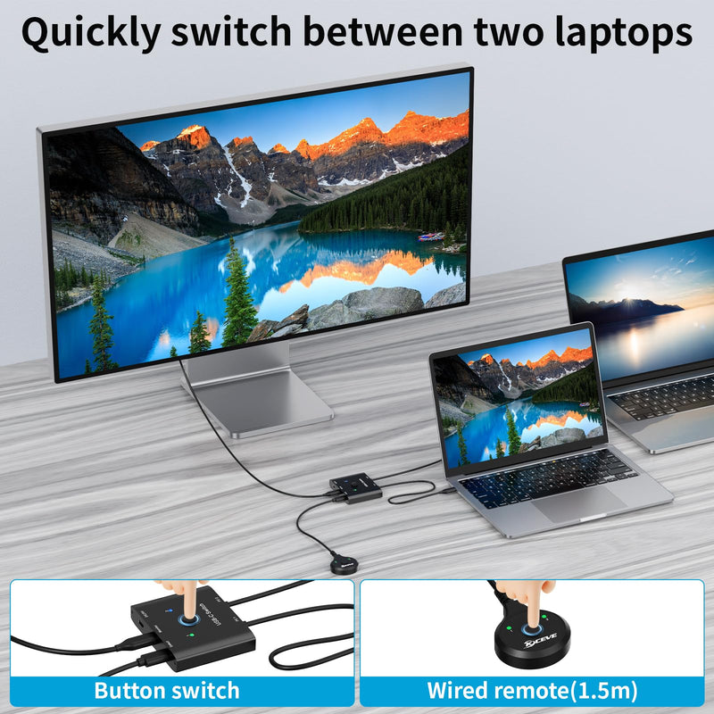 USB C Switch,Bi-Directional USB C Switcher 2 Computers,MLEEDA USB Type C KVM Switch 8K@60Hz 4K@120Hz Video/10Gbps Data Transfer/100W Charging,Compatible with Thunderbolt Device,USB-C Cables Included black 6 cm USB C Switch