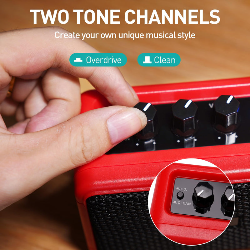 [AUSTRALIA] - EROK Mini Electric Guitar Amplifier, with Clean Overdrive Effects,Support BT/Headphone Connection,5W Indoor Music Pratice Speaker (Red) Red 