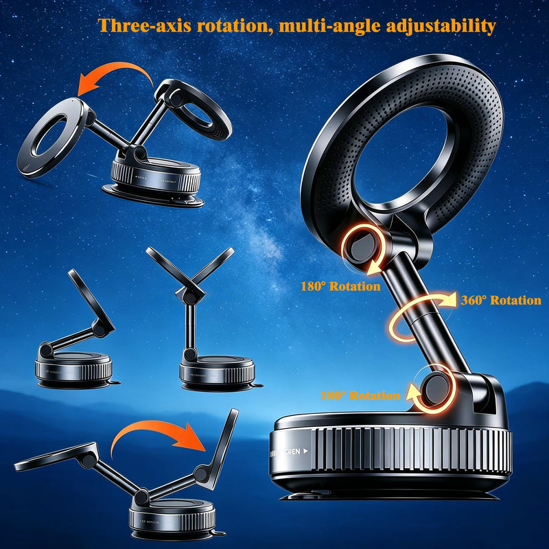 Vacuum Suction for MagSafe Car Mount, Magnetic Phone Holder | Powerful vacuum suction and strong magnetic hold, foldable design, fits iPhone & Android, perfect for car, gym and home Black