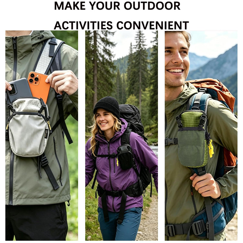 weryerker Backpack Shoulder Strap Pouch - Waterproof Strap Pack Phone Pouch, Backpack Strap Pocket Attachment Bag for Hiking, Travel, Cycling (Black) Black