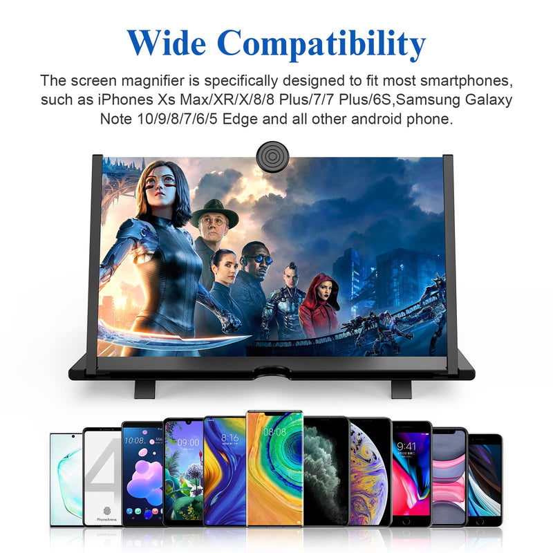 16" Screen Magnifier -3D HD Mobile Phone Magnifying Projector Screen Enlarger for Movies, Videos and Gaming – Foldable Phone Stand Holder with Screen Amplifier–Compatible with All Smartphones Black-16 inch