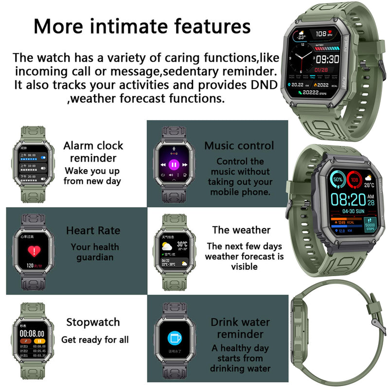 Smart Watches for Men(Answer/Make Call), 1.8" HD Fitness Tracker Watch with Blood Pressure/Heart Rate Monitor, SpO2, 100+ Sports Fitness Smart Watch for Android/iOS Phones, 3 Watch Bands (Green)