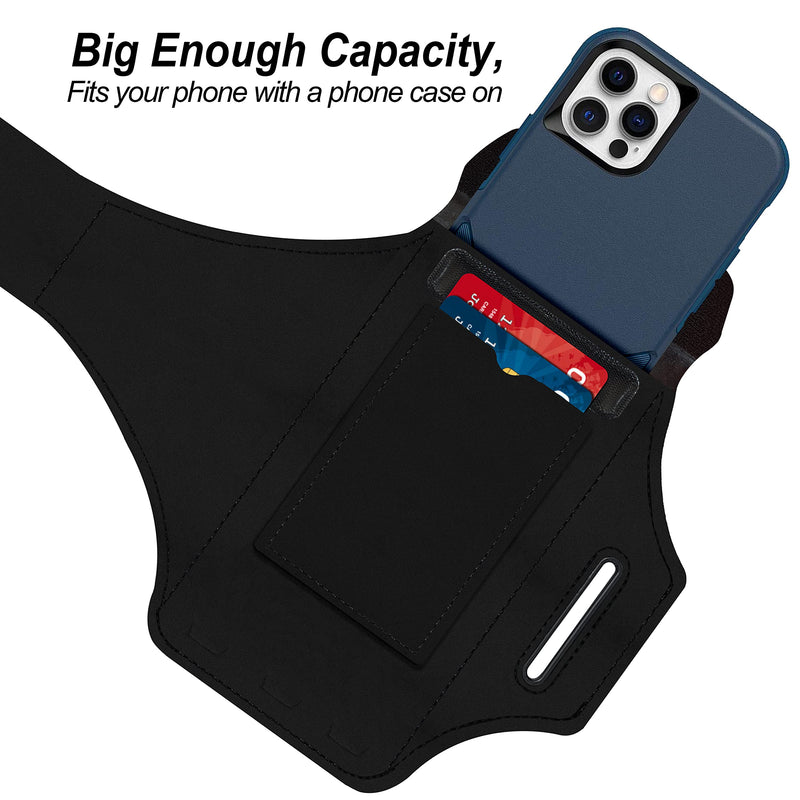 Armband for iPhone 15/15 Pro/14/14 Pro/13/13 Pro/13 Mini/12/12 Pro/12 Mini/11/11 Pro/XR/XS/X/SE/8/7/6,Water Resistant Sport Armband with Zipper Slot for Airpods and Car Key (Black) Black