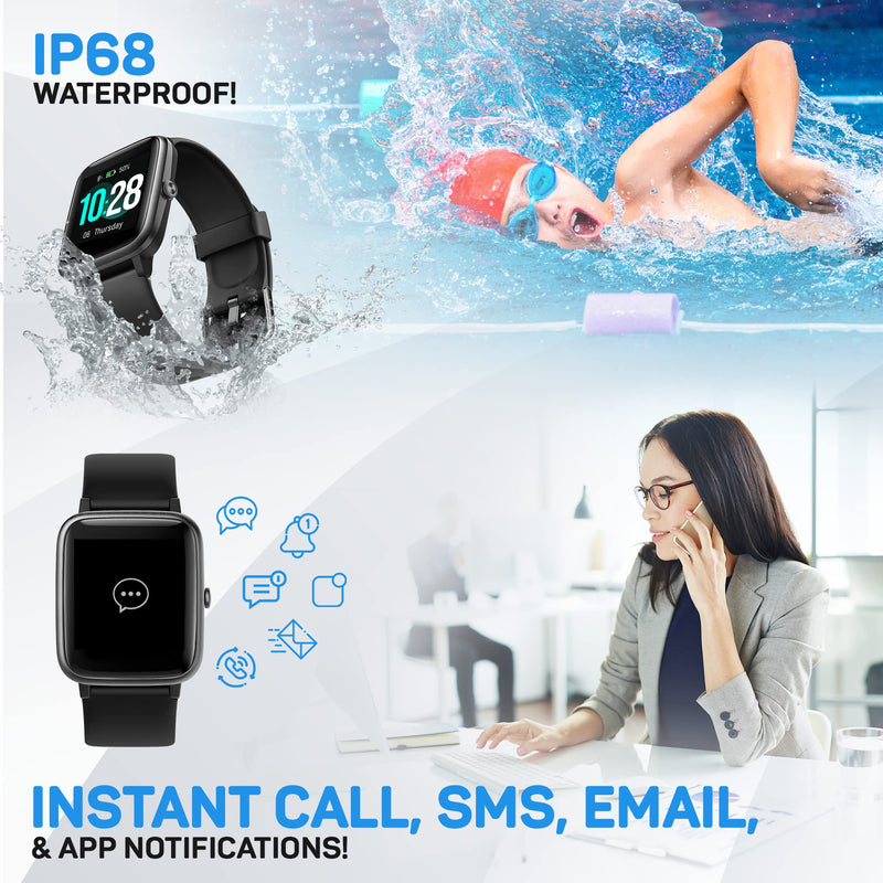 OCTANDRA Move VeryFitPro Smart Watch HR Heart Rate Sleep Monitor IP68 Waterproof Activity Fitness Tracker Step Counter Pedometer Exercise Running Watch Fitness Watches for Men & Women (ID205L) (Black) ID205L - Black