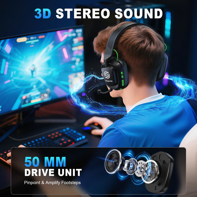 [AUSTRALIA] - 2.4GHz Wireless Gaming Headset for PC, PS5, PS4, Switch & Mac, Bluetooth Headset with Noise Canceling Microphone, Low-Latency Stereo Audio, 50mm Drivers, Up to 50H Battery, Lunar Black 