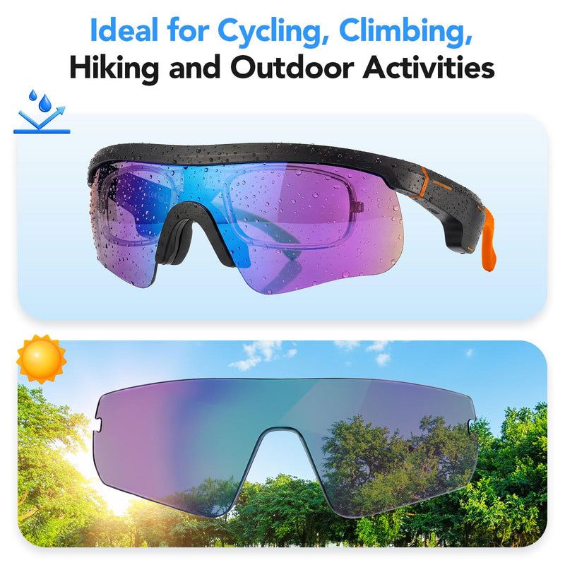 Sporty Bluetooth Safety Audio Glasses with Enhanced Mic Silicone Sleeve | King Will, Water-Resistant & UV Protection, For Cycling & Outdoor, Enhanced HIFI Stereo Effects, Fast Charging, 8H Playtime