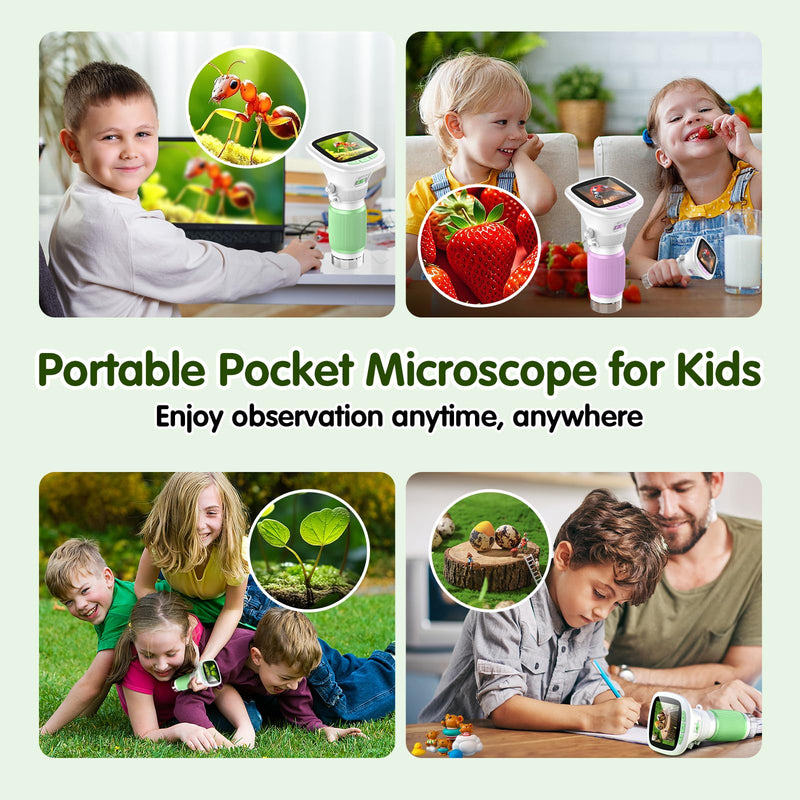 [AUSTRALIA] - Microscope for Kids, EDCREATY 200X-1000X Portable Pocket Handheld Microscope, 2.4 High-Definition Screen, 200W Pixels for Birthday Christmas Holiday Toys Gifts for 5 6 7 8 9 10 11 12 Kids Purple+While 