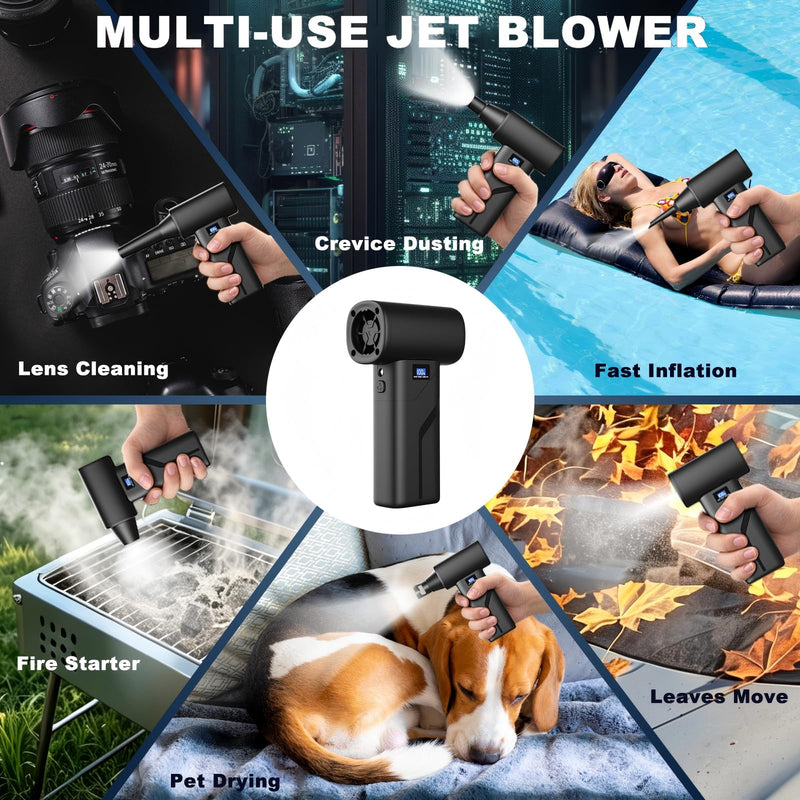 2-in-1 Vacuum and Blower, 110,000 RPM Compressed Air Duster, 160g Powerful Jet Dry Blower, Smart LED Display & Magnetic Nozzles, Cordless Air Duster for PC Cleaning Kit, Keyboard, Car Detailing