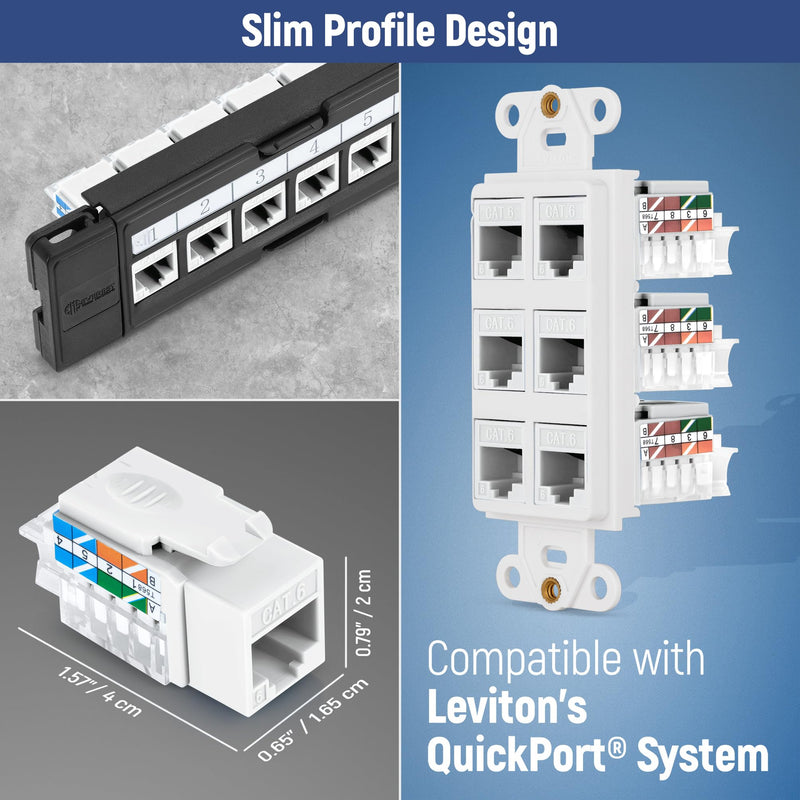 Everest 45 Degree RJ45 Cat6 Keystone Jacks Slim Profile 50-Pack White | Compatible with 45° Angled Speed Termination Tool - 45Term (B0BL3GS7ZY)