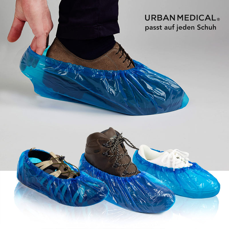 URBAN MEDICAL 100 x Waterproof 5.5 g Disposable / Reusable Shoe Covers - Solid Dry - Tear-Resistant & Puncture Proof - Overshoes for Indoor and Outdoor Use - One Size