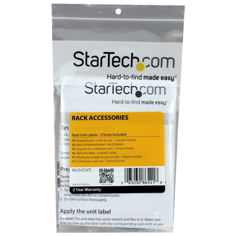 StarTech.com Rack Unit Labels - Server Rack Unit Alignment Strips - Up to 49U - 2-Pack (RKUNITAPE)