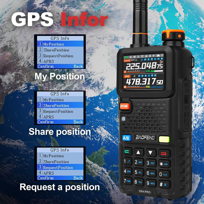 BAOFENG 5RH PRO 10W GPS APRS Ham Radio Hanheld Long Range Walkie Talkie with Earpiece 2P Full Kits