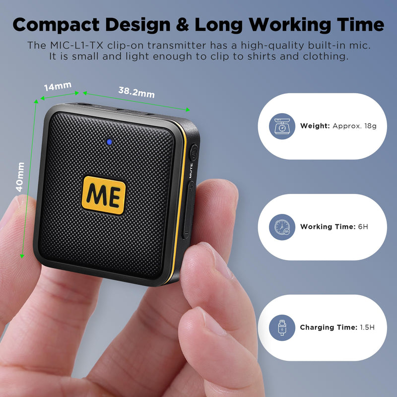 [AUSTRALIA] - ME Wireless Lavalier Microphone for iPhone iPad Phone, MFi Certified, Noise Cancellation, Gain Control, 328ft Transmission, Wireless Lapel Podcast Microphone Mic for Video Recording, Vlogging lightning RX+TX 