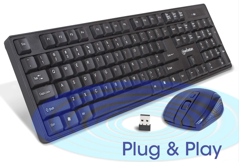 Manhattan Wireless Keyboard and Mouse Combo - Full-Size USB Wireless Keyboard Mouse Set with 2.4GHz Dongle for PC Computer Laptop - Compatible with Windows and Mac – 3 Year Warranty - Black 178990