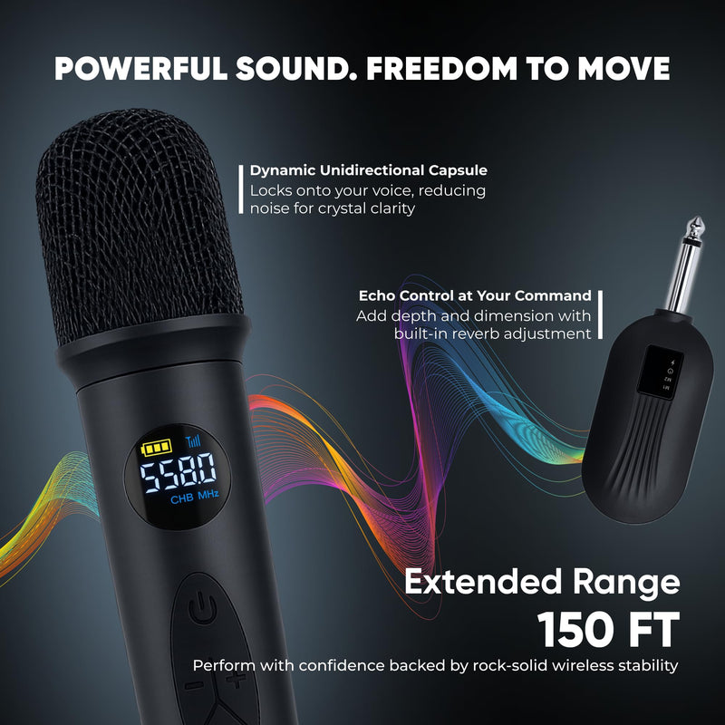 [AUSTRALIA] - Bowens Wireless Microphone System – Karaoke Microphone Wireless with Receiver, Echo Control, LCD Display, USB-C Charging, 6.35mm Adapter – Cordless Mic for Singing, Speaking Parties, Events 