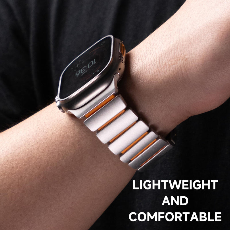 Unfettered Magnetic Titanium Band Compatible with Apple Watch Ultra 3/2/1 49mm Series 11 10 9 8 7 46mm 45mm 44mm 42mm SE 3/2/1, Silicone Dual‑Layer Link for iwatch Men Women Orange-t 49mm/46mm/45mm/44mm/42mm