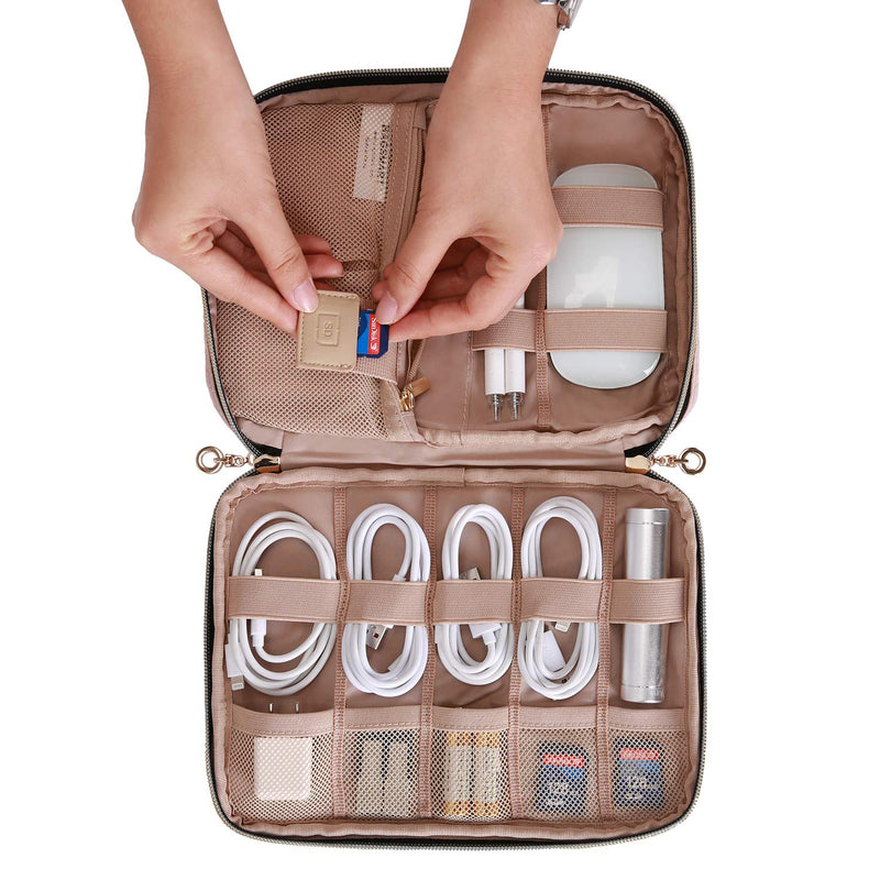 [AUSTRALIA] - BAGSMART Electronic Organizer Small Travel Cable Organizer Bag for Hard Drives, Cables, Charger, Phone, USB, SD Card, Soft Pink 