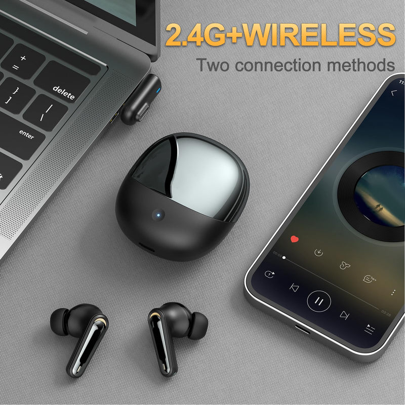Wireless Gaming Earbuds with ENC Mic, 2.4G Wireless/Bluetooth 5.4 Dual Mode Headphone, Low Latency, 3D Sound, for Phone, Laptop, Steam Deck, VR, PC (Black) Black
