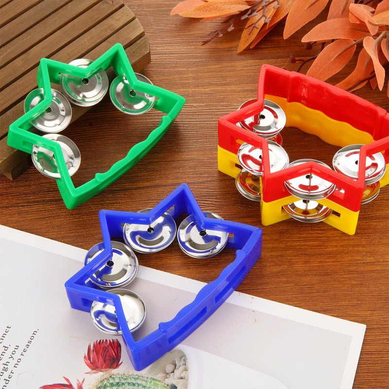20 Pack Plastic Percussion Tambourine, 4 Colors Tambourines for Adults, Tamborines Musical Instrument, Small Tambourine with 4 Bells, Handheld Tambourines for Charity Christian wedding Party
