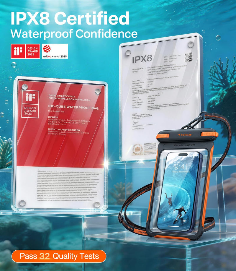 TORRAS IPX8 Waterproof Phone Pouch Floating, Underwater Screen Touchable | Black & White, 2 Pack Universal Waterproof Phone Case with Lanyard, Snorkeling, Beach, Cruise, Travel Essentials, 7.0 Inch 2 Pack-Black & White