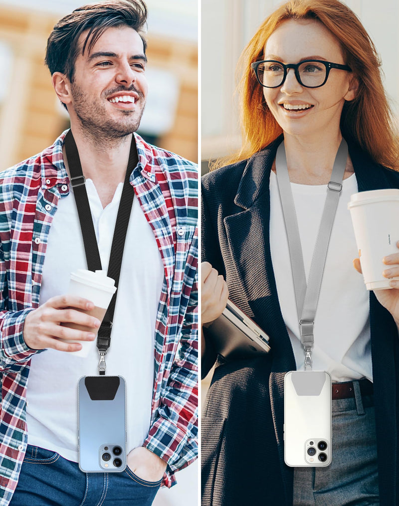 SHANSHUI Phone Lanyard, 2 Pack Phone Lanyard Strap 2X Durable Tether Tab Universal Nylon Phone Neck Phone Charm Crossbody Lanyard for Cell Phone Fit All Smartphones (Black, Grey) 2 Tabs X Black Gray
