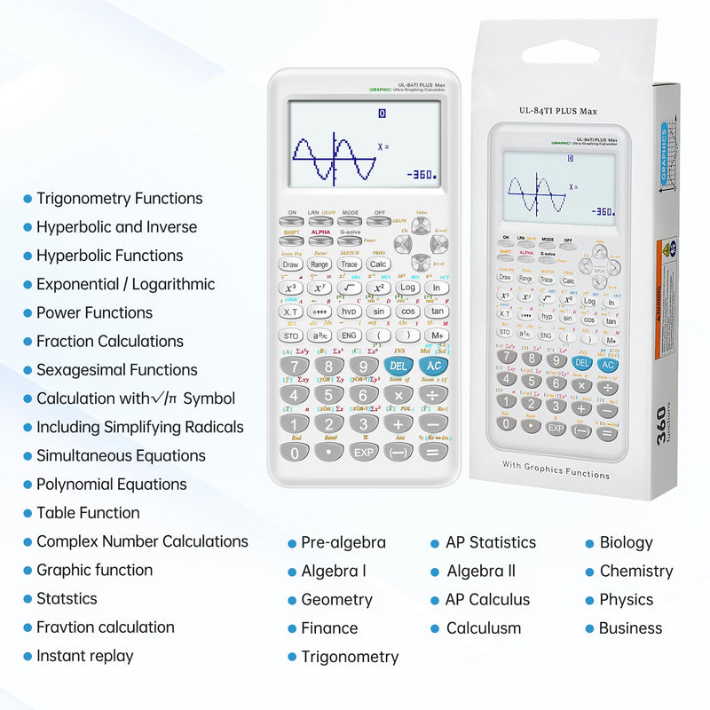Graphing Calculator, Calculator with Graphics Functions, Large Display for Students, Algebra Calculus Trigonometry, 360+ Functions, UL-84