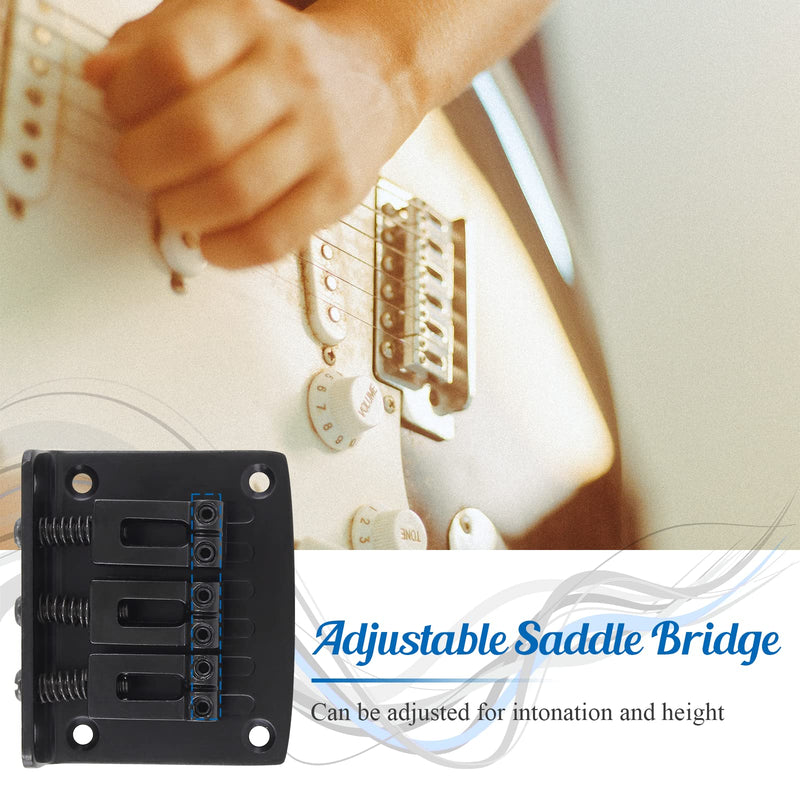 Black Adjustable 3 String Guitar Bridge, Metal Fixed Top Load Guitar Tailpiece Guitar Fixed Bridge Hardtail Saddle Bridge Guitar Parts for 3 String Guitar