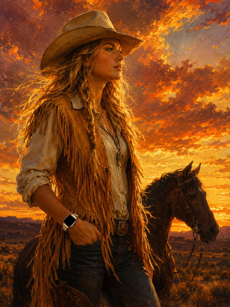 V.R.HOPE Gold Apple Watch Band for Women, Cowgirl Chain Bracelet | Vintage Cowgirl Design, Wild Romance, Vacuum Plated, Tarnish-Free & Waterproof, Adjustable, Fits iWatch 1-11/SE/Ultra 42-49mm 46mm/49mm/45mm/44mm/42mm