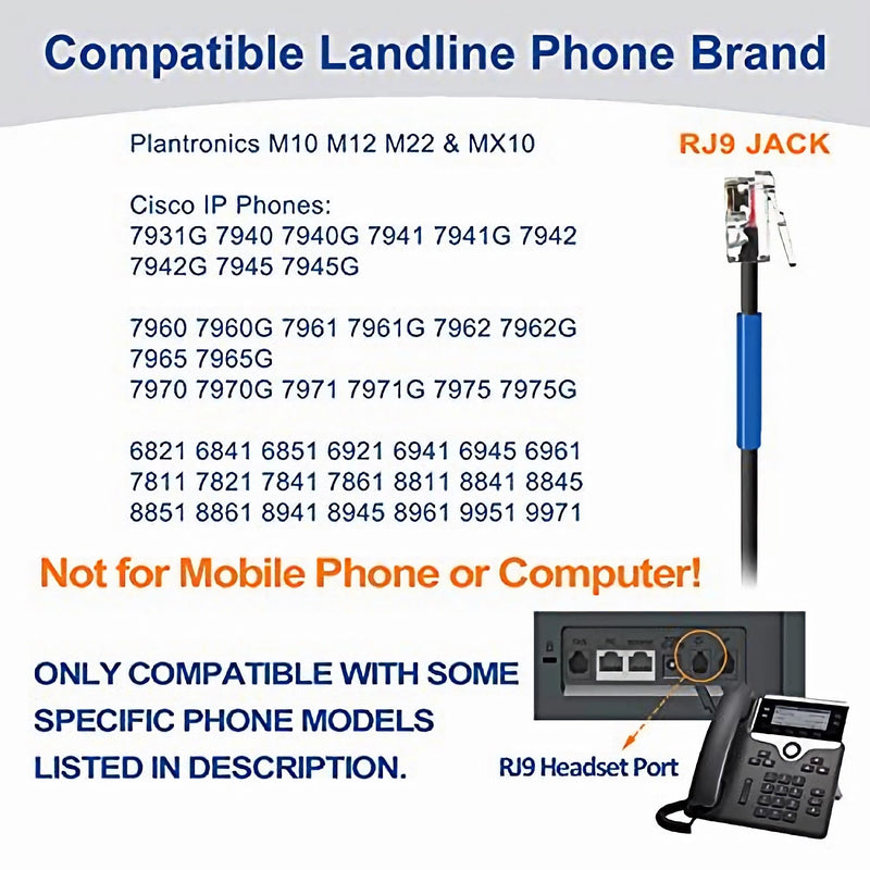 [AUSTRALIA] - Wantek Cisco Phone Headset with Microphone Noise Cancelling, RJ9 Telephone Headsets Compatible with Cisco Office Phones 7940 7942 7945 7960 7962 7965 7811 7821 8811 8841 8845 8851 Plantronics M12 M22 